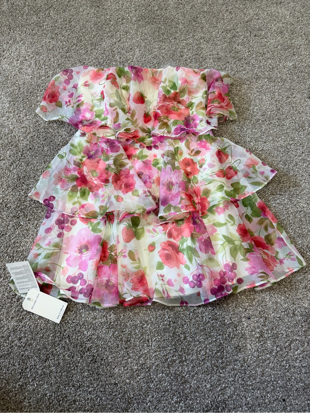 NWT Abercrombie & Fitch Strapless Floral Tiered Mini Dress - Pink, Green, White - Picture 3 of 7